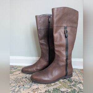 Cole Haan Brown And Black Leather Knee-High Riding Boots
